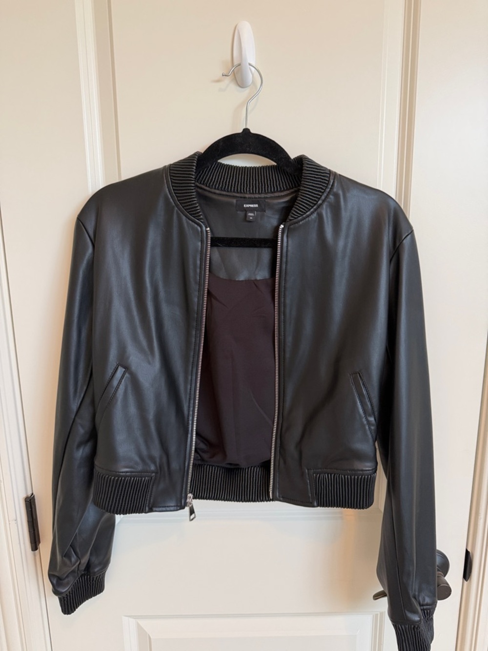 Express Black Faux Leather Bomber Jacket